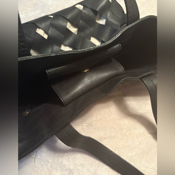 Black Leather and Canvas Woven Tote Bag Medium Career Classic Capsule - Picture 7 of 9